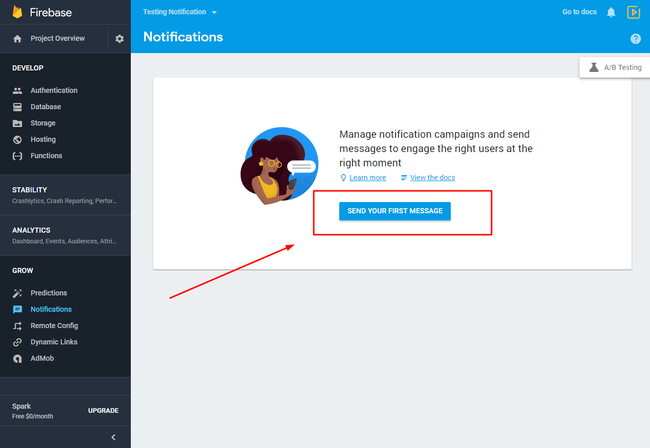 send your first notification in Firebase Console