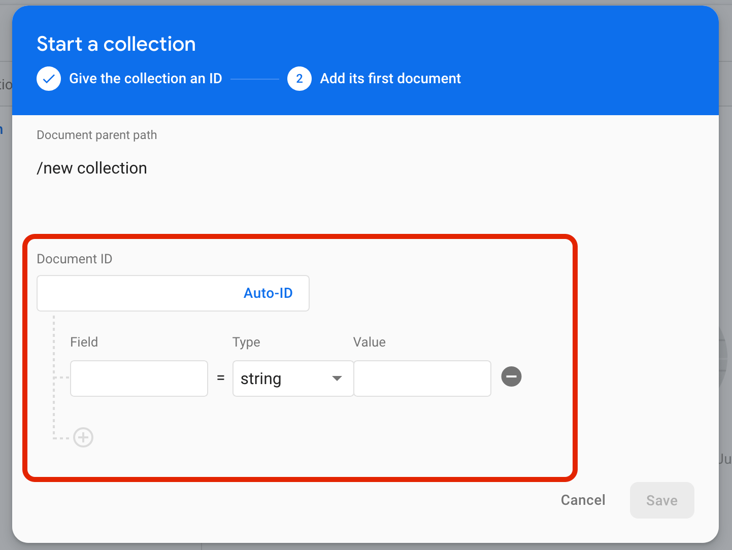Creating a collection in Firestore