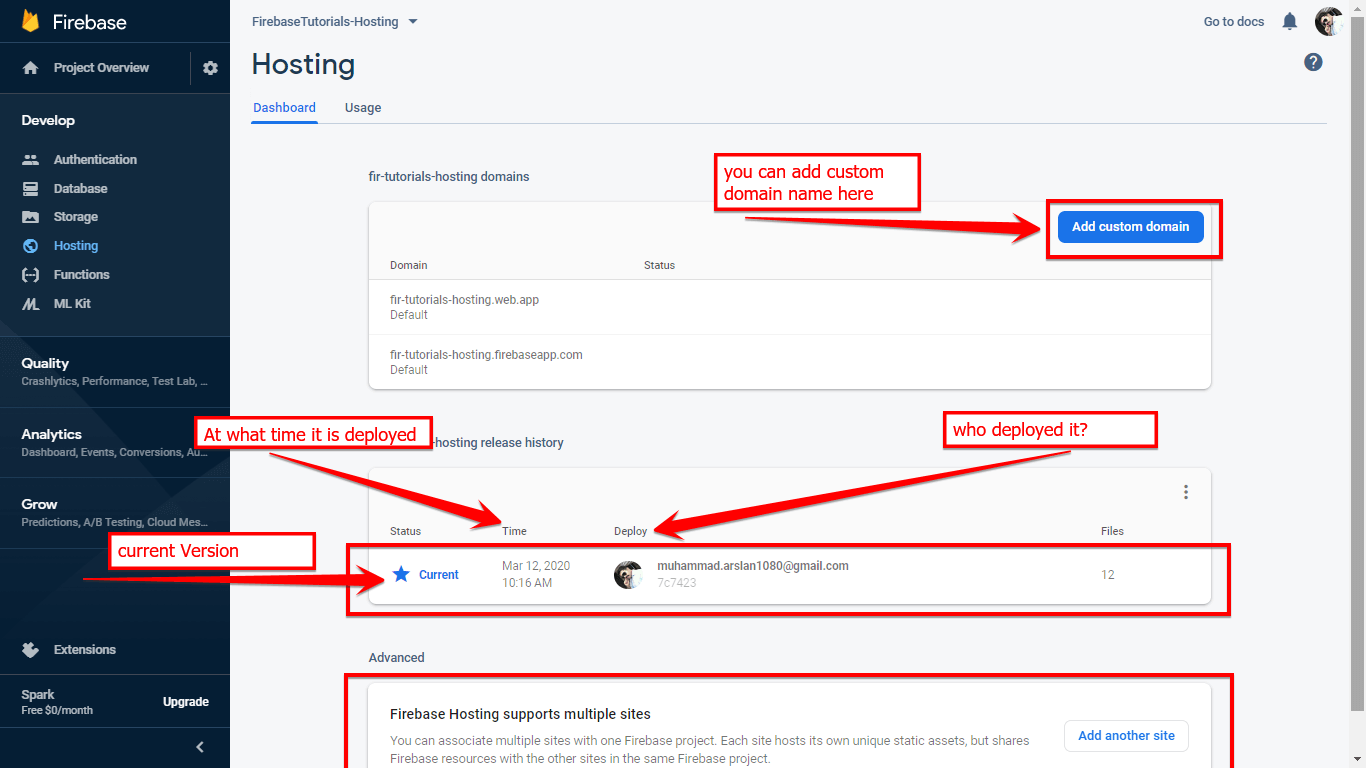 Hosting dashboard