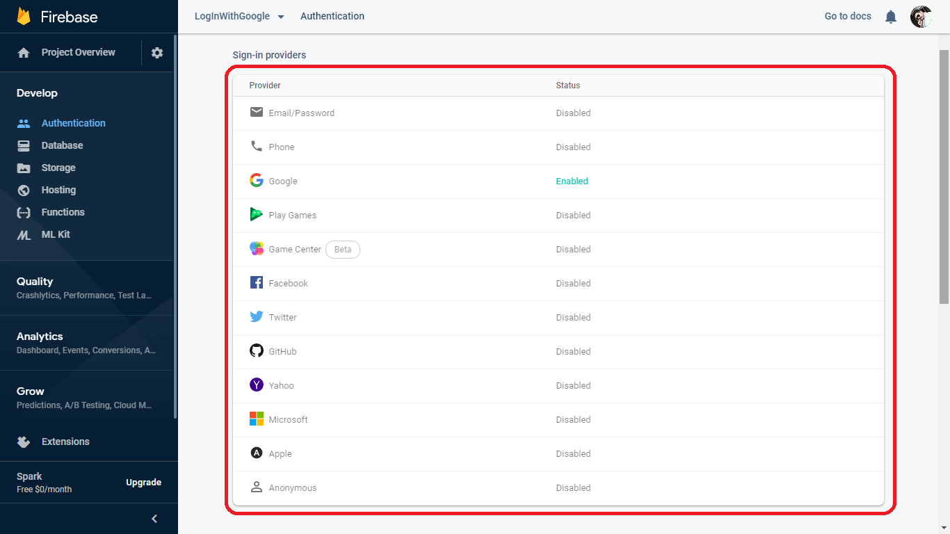 Firebase authentication method