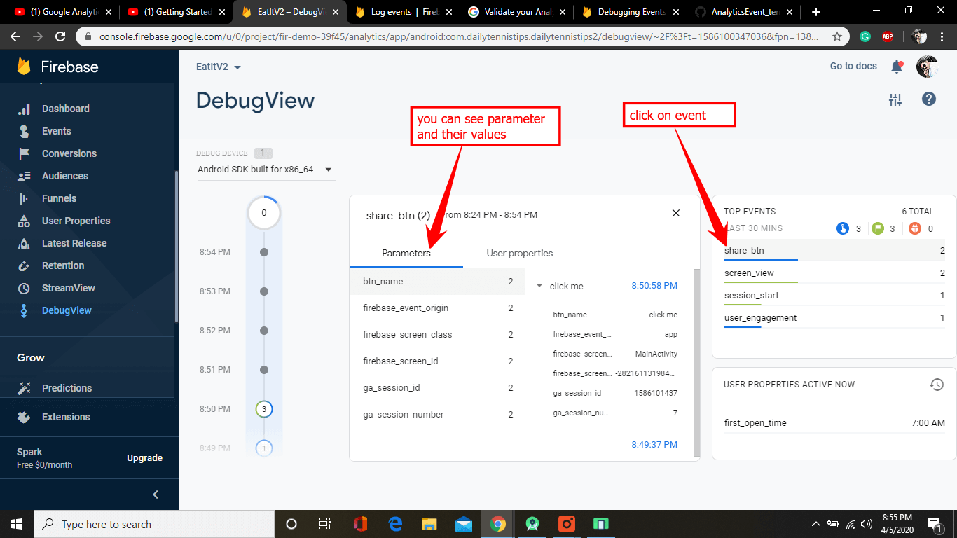 Event in DebugView parameters