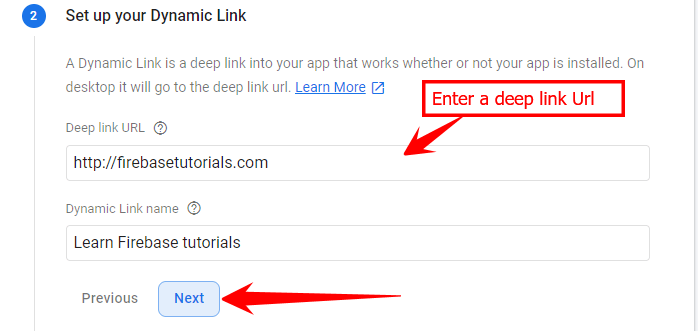create dynamic link add deep link url
