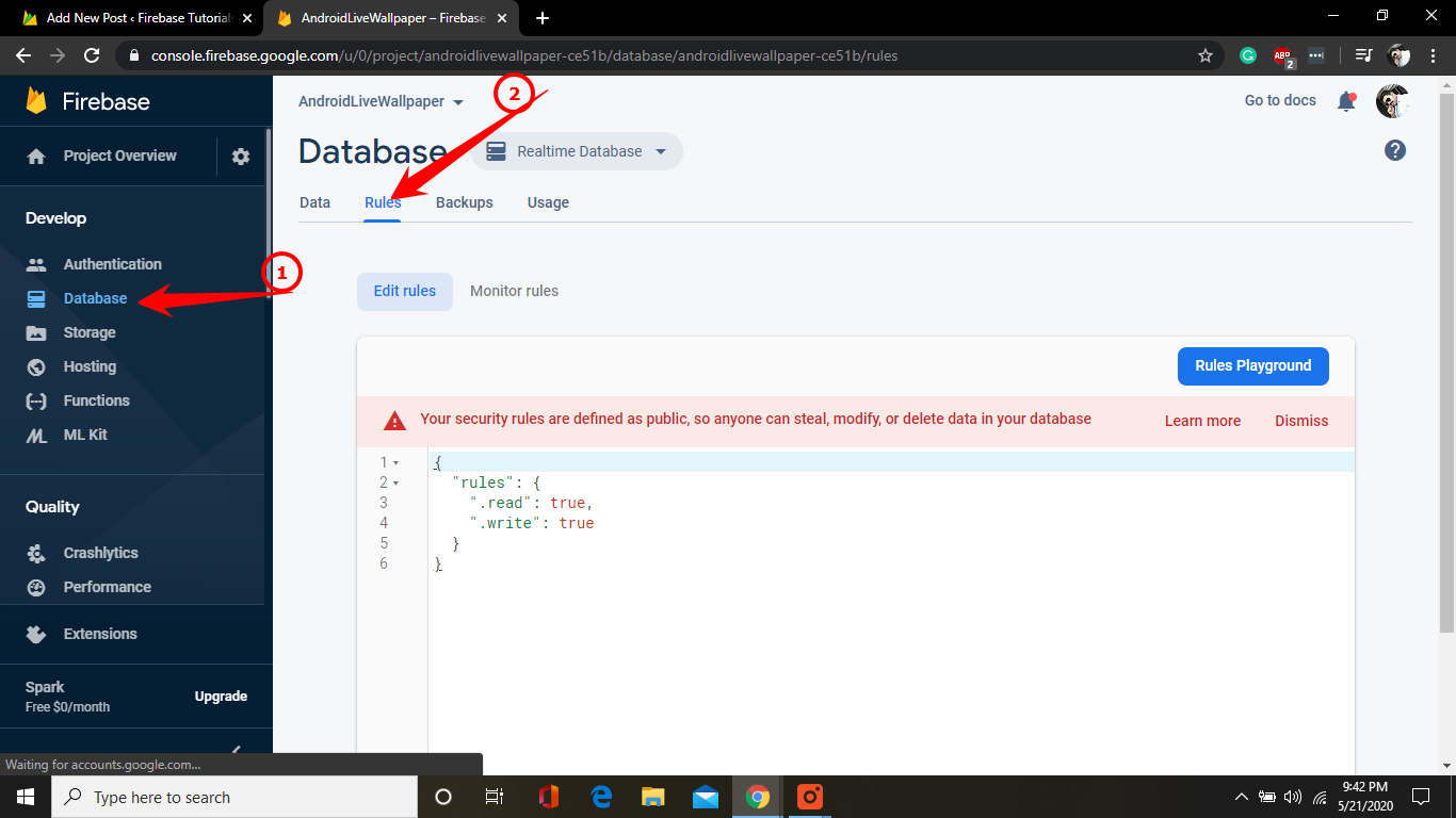 Firebase database rules