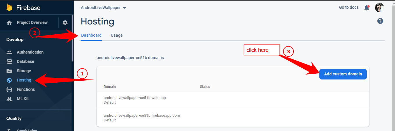 custom domain Firebase hosting