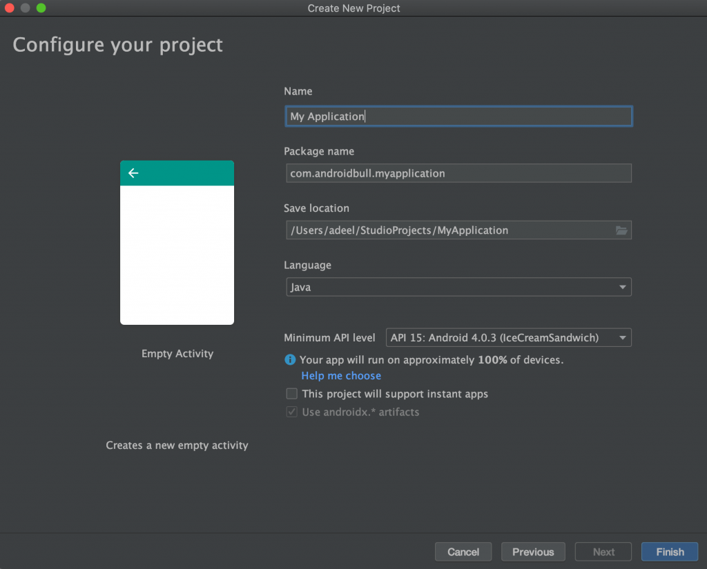 Configuring Android Studio Project Screenshot