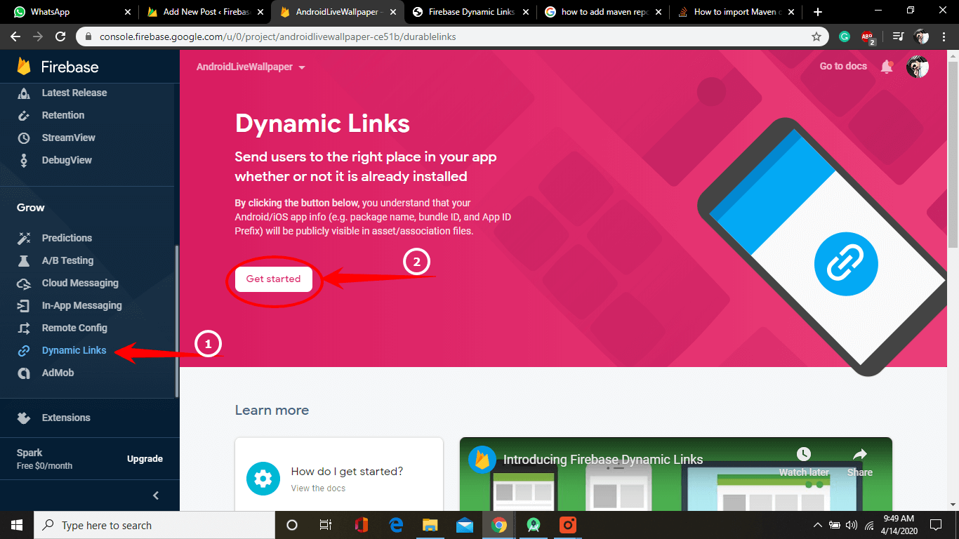 open dynamic links in console